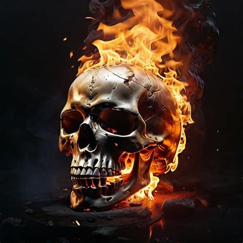 Premium AI Image | Fire skull on the black background