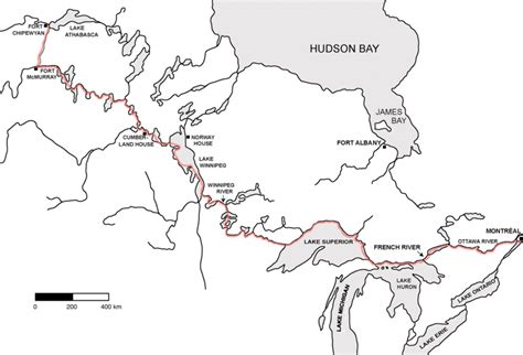 Map of voyageurs highway. Dotted line marks the route from Montréal to... | Download Scientific ...