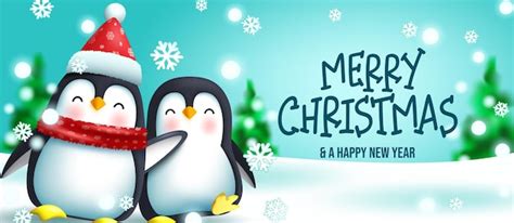 Premium Vector | Penguin christmas greeting vector design. Merry christmas text with penguins ...