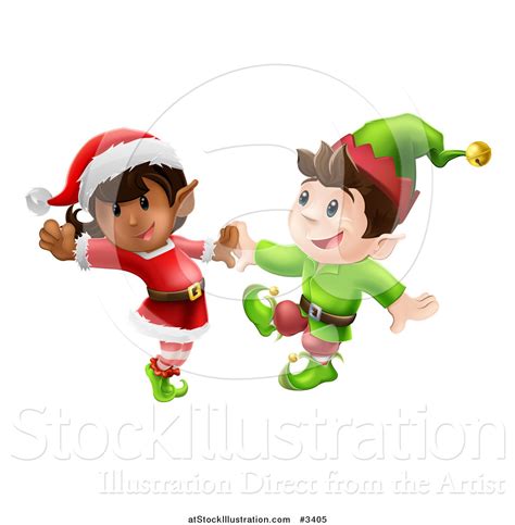 Vector Illustration of Happy Christmas Elves Dancing Together by ...