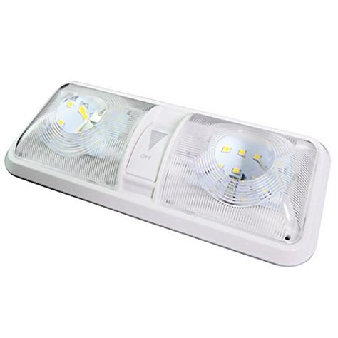 RV LED Ceiling Double Dome Light Fixture with Dimmer Switch Interior Lighting for Car/RV/Trailer ...