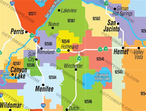 Riverside County Zip Code Map (Zip Codes colorized) - FILES - PDF and – Otto Maps