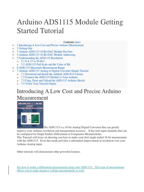 Arduino ADS1115 Module Getting Started Tutorial | PDF | Analog To Digital Converter | Digital To ...