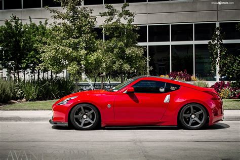 Red Nissan 370Z Gets Improved Lighting and Matte Black Avant Garde Rims | Nissan 370z, Nissan ...