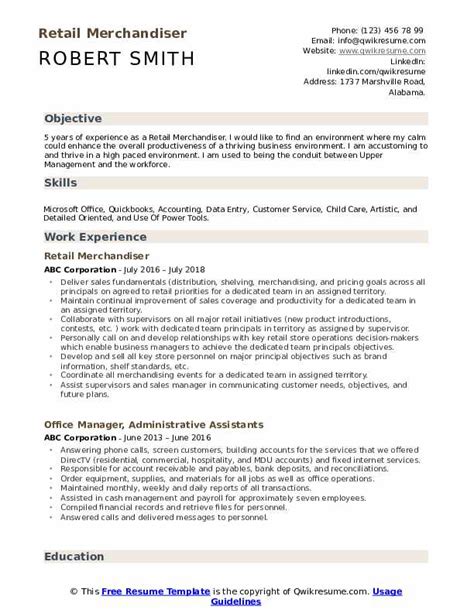 Retail Merchandiser Resume Samples | QwikResume