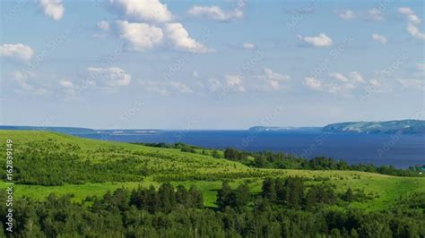 beautiful landscape with hills, meadows and river. Timelapse Stock ...