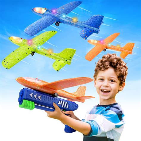 Growsly 3 Pack Airplane Launcher Toys, 12.6 inch Foam Glider LED ...