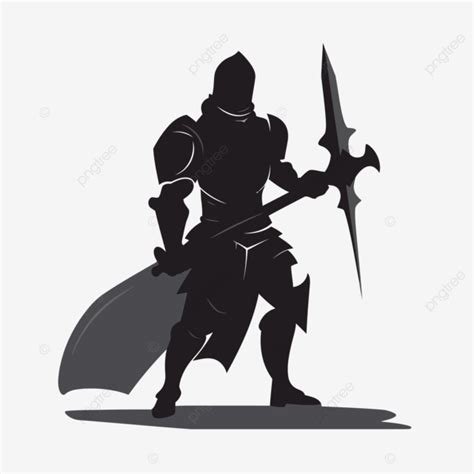 Silhouette Knight Vector, Sticker Clipart Silhouette Of A Knight In Armor With Two Swords ...