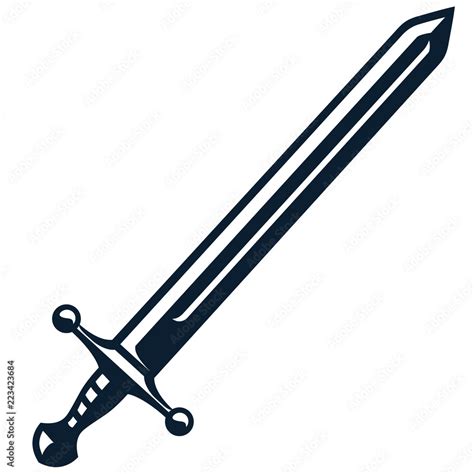 Monochrome vintage icon sword. Simple shape for design logo, emblem, symbol, sign, badge, label ...