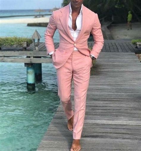 Men Linen suits Summer beach Party Wear 2 Piece Suits linen Pink One ...