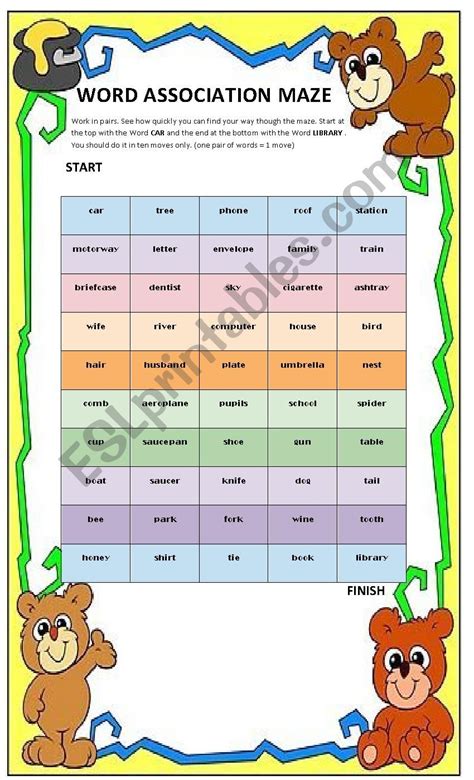 WORD ASSOCIATION MAZE - ESL worksheet by ricksega