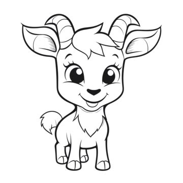 Cute Baby Goat Coloring Page, Basic Simple Cute Cartoon Goat Outline, Isolated On White ...