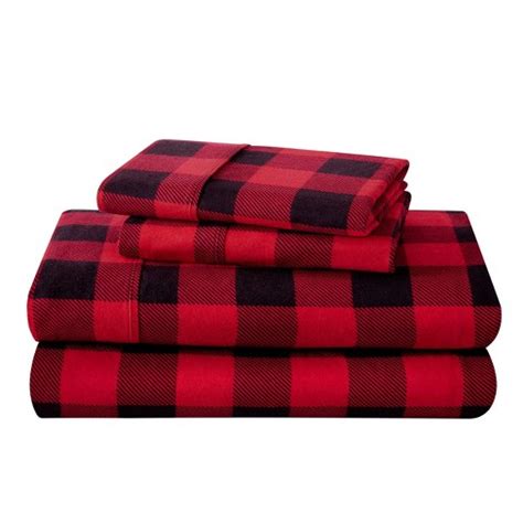 Buffalo Plaid - Red/black Cotton Flannel Split King Sheet Set By Bare ...