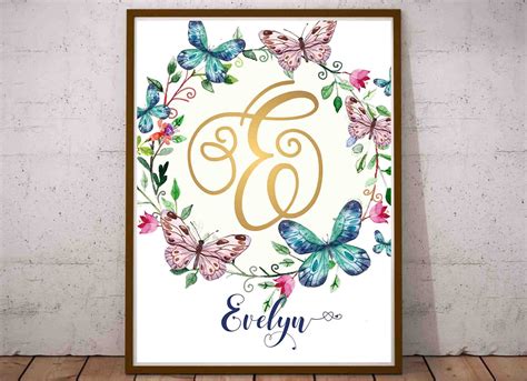 Evelyn Name Floral Monogram E Baby Initial Decor Gold | Etsy