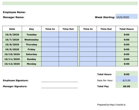 Free Timesheet Templates - ClockIt