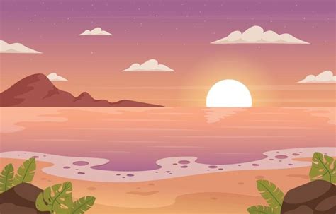 Download Beach Sunset Cartoon Scenery Background for free | Beach ...