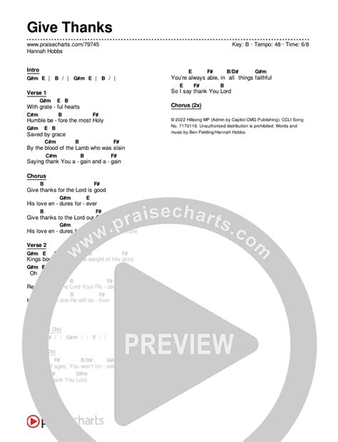 Give Thanks Chords PDF (Hannah Hobbs) - PraiseCharts