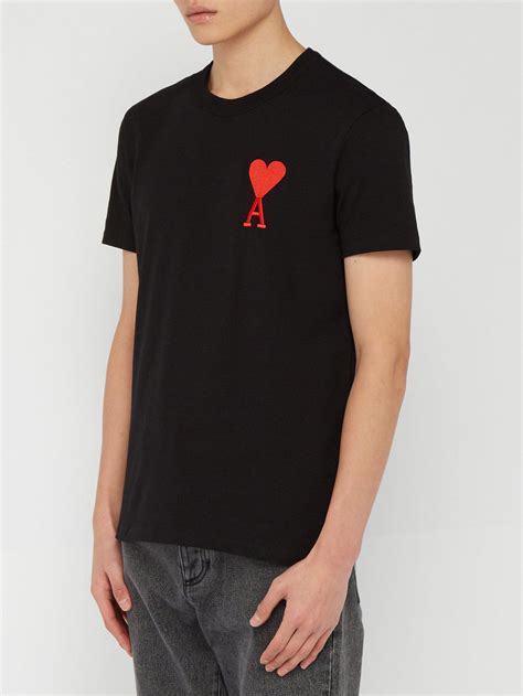 AMI Embroidered Heart Logo Cotton T Shirt in Black for Men - Lyst