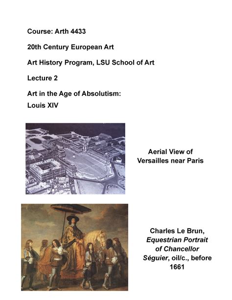 Art in the Age of Absolutism - Course: Arth 4433 20th Century European ...