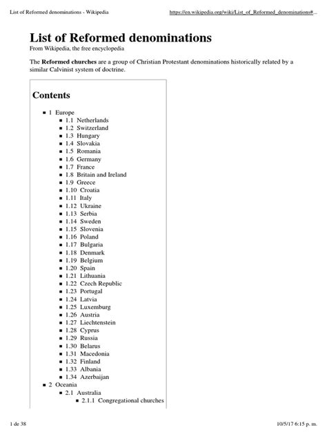 List of Reformed Denominations Calvinism - Wikipedia | PDF | Presbyterianism | Calvinism