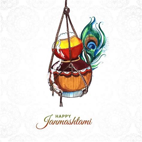 Free Vector | Happy janmashtami background with matki and makhan | Happy janmashtami ...