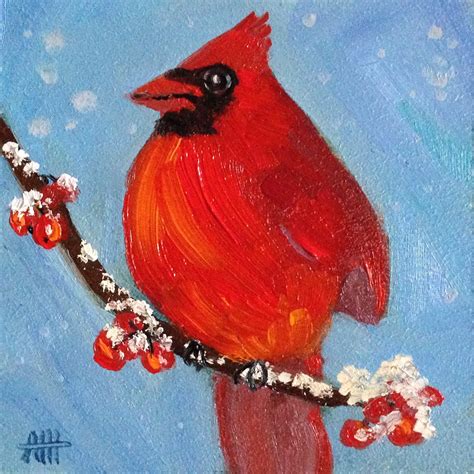 Bird Painting Cardinal Original Art Small Painting Gift | Etsy