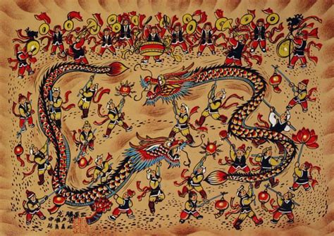 Dragon Dancing Southern China Folk Art Painting - South Chinese Folk Art Paintings & Batiks ...