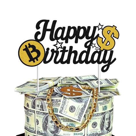 Happy Birthday Cake Topper - Bitcoin and Dollar Sign Money Cake Topper ...