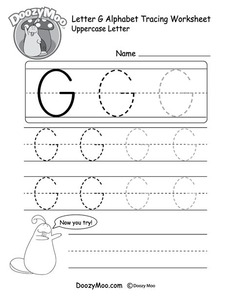 Lowercase Letter "g" Tracing Worksheet - Doozy Moo