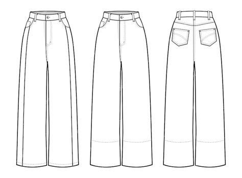 Premium Vector | Highrise wideleg jeans fashion flat technical drawing ...