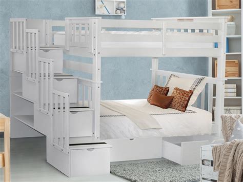 Bedz King Tall Stairway Bunk Beds Twin over Twin with 4 Drawers in the Steps and 2 Under Bed ...