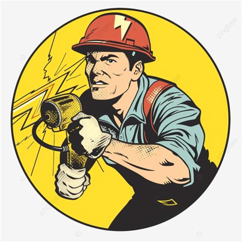Electrician Holding Lightning Bolt Circle Retro, Electrician, Worker, Lightning Bolt PNG ...