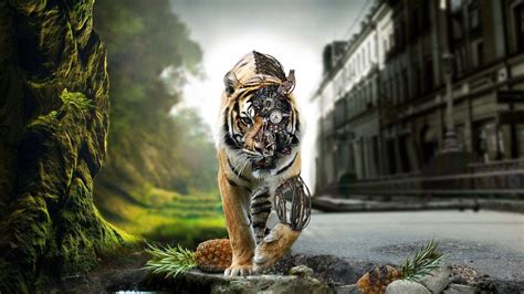 Download Tiger Nature And City Wallpaper | Wallpapers.com