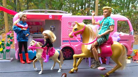 Barbie and Ken at Barbie Dream House w Baby Playground and Camping Trip ...