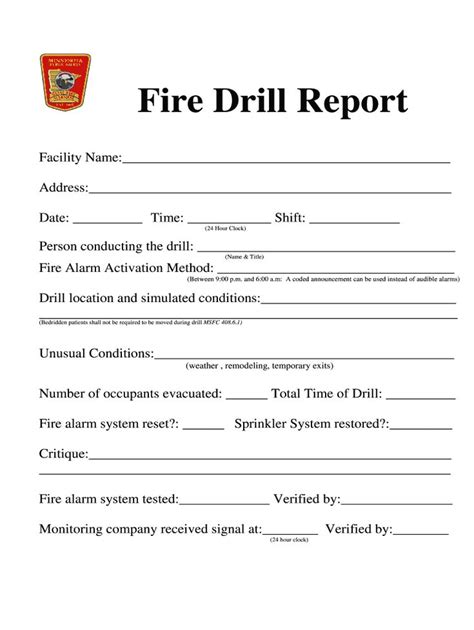 Fire Drill Report Template - Fill Online, Printable