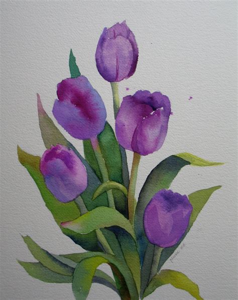 Tulips: Purple Tulips, Watercolor