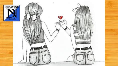 Two Girl Best Friends Drawing