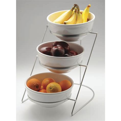Silver Wire Fruit Stand With Three 10" White Bowls