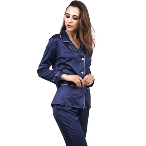 New Women Satin Pajama Set Robe Silk Pajama Sets Full Sleeve Sleepwear 2 Pieces Silk Homewear ...