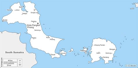 Bangka Belitung Islands free map, free blank map, free outline map, free base map boundaries ...