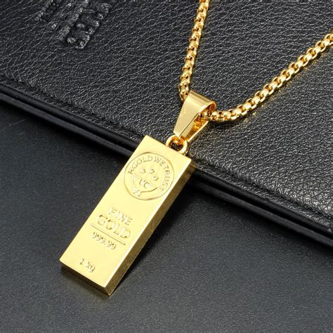 18K Gold Bar Hip Pop Men Chain Necklace Jewelry