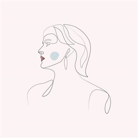 Abstract beauty face girl side face view fashion woman line art drawing vector illustration ...