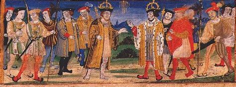 Henry VIII, King of England, and Francois I, King of France, meet at the Field of the Cloth of ...