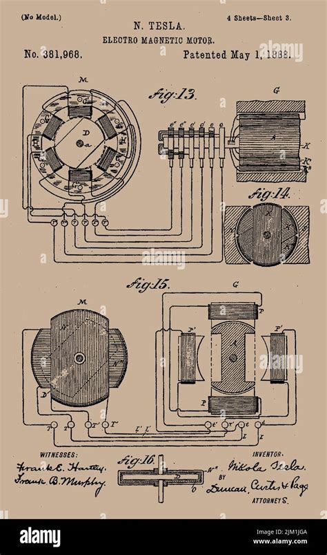 Tesla's Electro-magnetic motor patent. Museum: PRIVATE COLLECTION ...