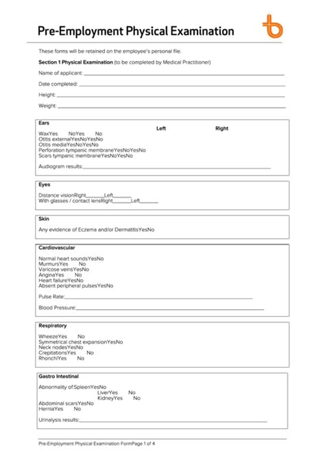 Pre Employment Physical Form Printable - Printable Forms Free Online