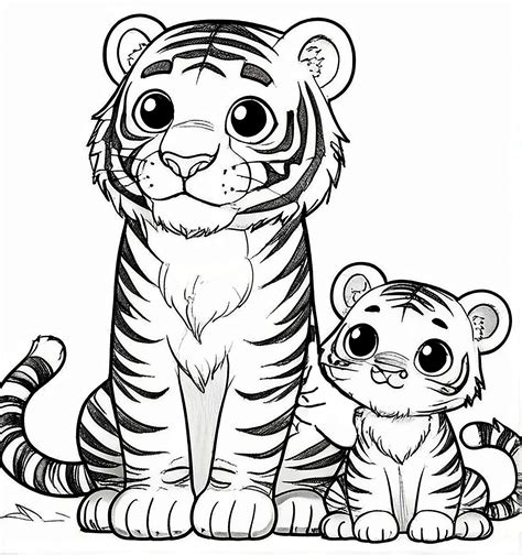 Premium Photo | Father day coloring pages tiger papa and baby tigon generative ai