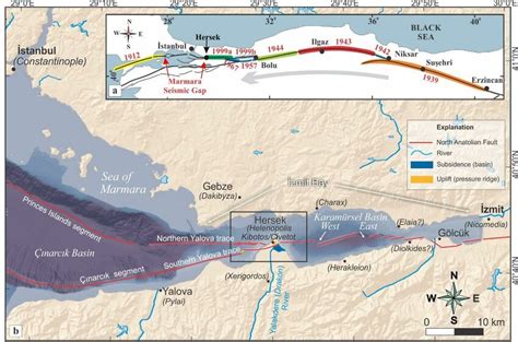 (a) Simplified map of the North Anatolian Fault (NAF), westward ...