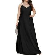 Womens Plus Size Dresses Casual Plain Sleeveless Cami Black 4XL