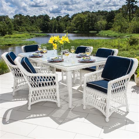 Everglades 7 Piece White Resin Wicker Patio Dining Set By Lakeview ...