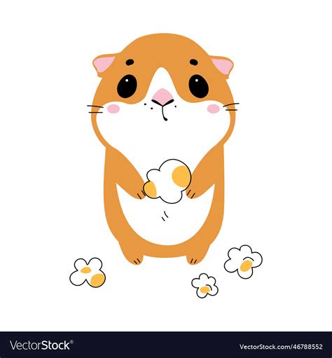 Cute little pet guinea pig eating popcorn cartoon Vector Image